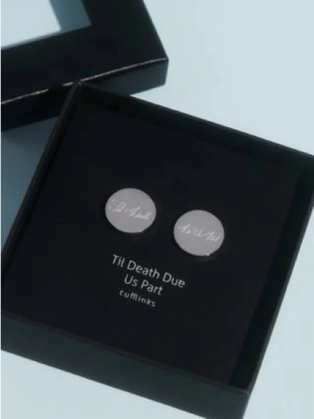 David's Bridal Silver Round 'Til Death Due Us Part' Cuff Links